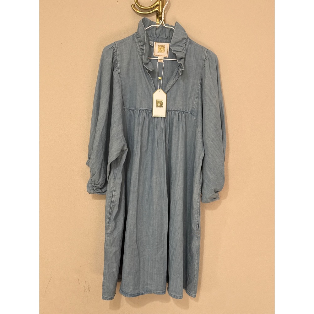Emily McCarthy Stella Dress Womens XXL Denim Chambray Ruffle Neck Babydoll Mini